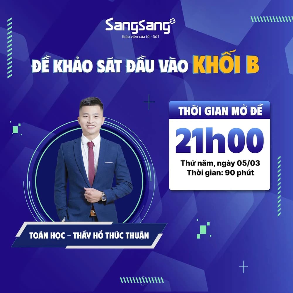 ĐỀ KHẢO SÁT ĐẦU VÀO KHỔI B MÔN TOÁN ĐỢT 02